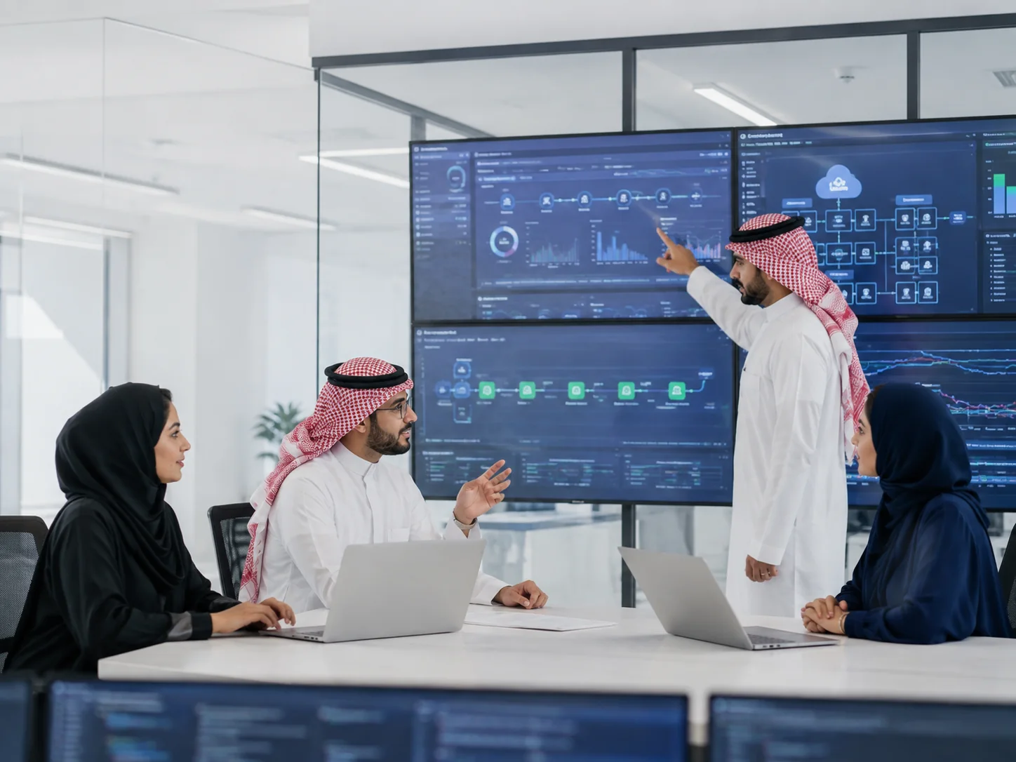 فريق هندسي سعودي يراجع البنية السحابية والمراقبة